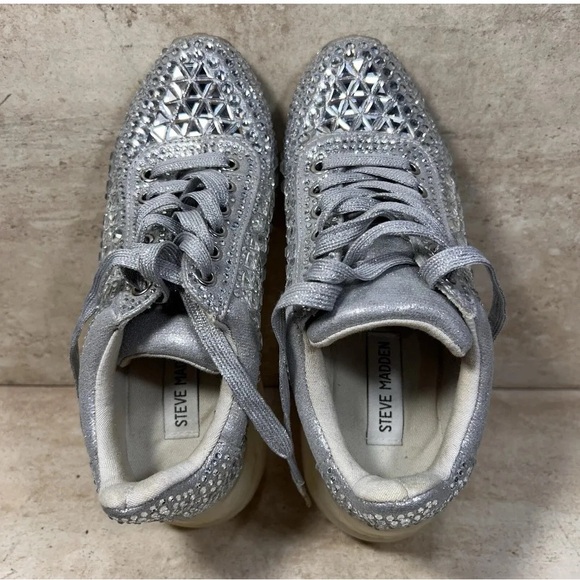 Steve Madden Metallic Silver Studded Sneakers - Picture 7 of 9